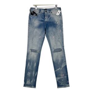 New PRPS Le Sabre Men US 31 Light Wash Jeans Ripped Bleached Slim Fit Casual